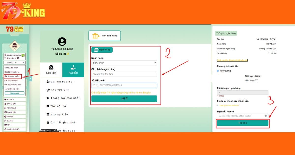 Quy trình rút tiền tại 79KING
