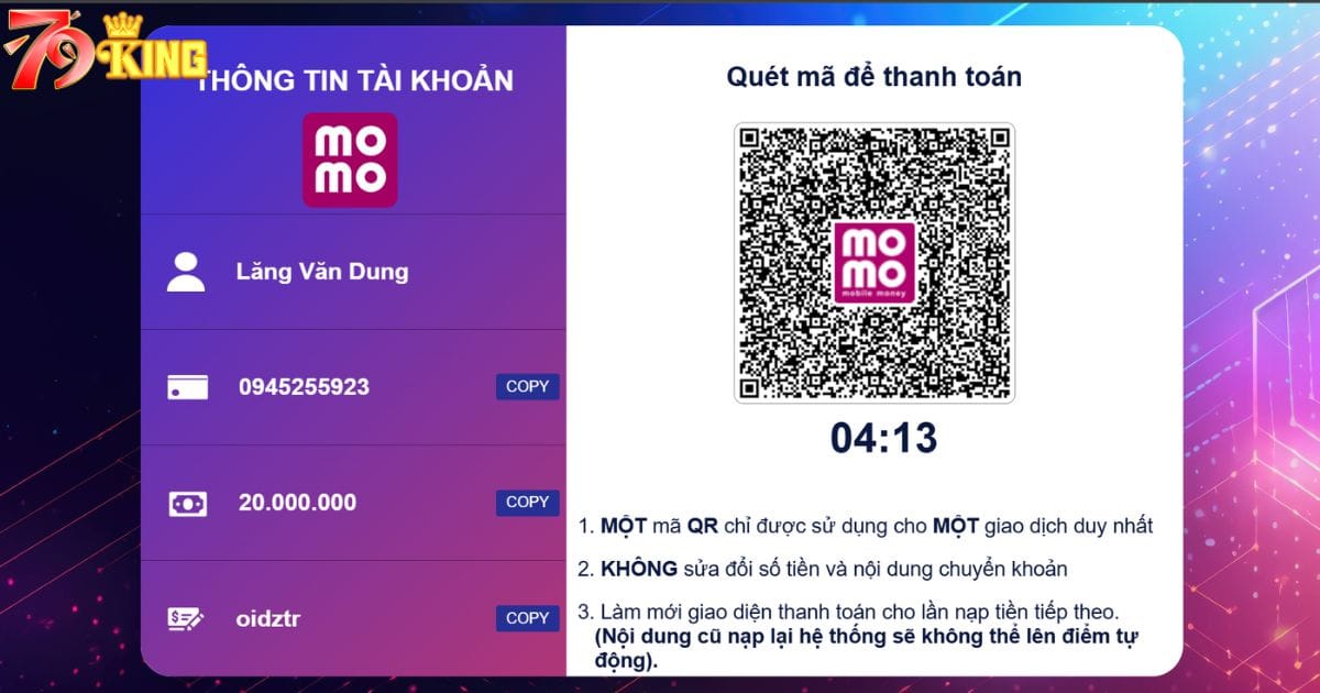 Vay Momo và nạp trực tiếp vào 79KING